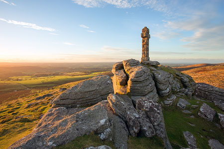 Golden light on Widgery Cross, Brat Tor, Dartmoor